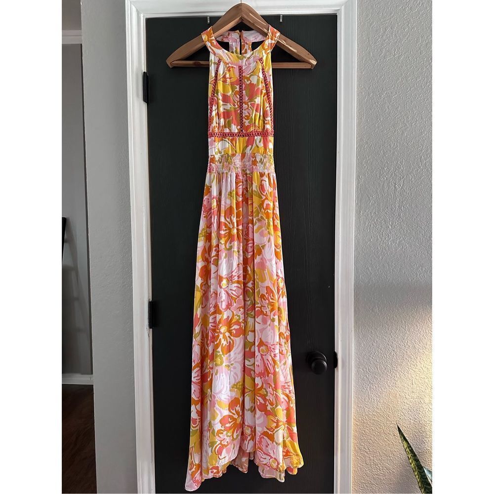 Abel The Label Maxi Dress Tie Back High Neck Medium